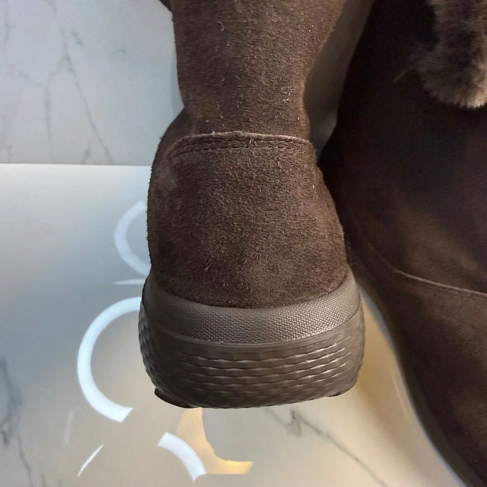 NEW Sketchers Leather Air‎ cooled Goga Mat Faux Fur Lined Suede Boots Brown 9.5M